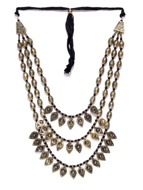

Infuzze Antique Gold-Toned & Black Layered Necklace