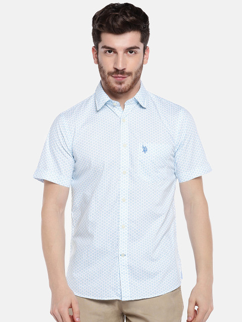 

U.S. Polo Assn. Men White Regular Fit Printed Casual Shirt