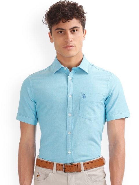 

U.S. Polo Assn. Men Blue Regular Fit Solid Casual Shirt