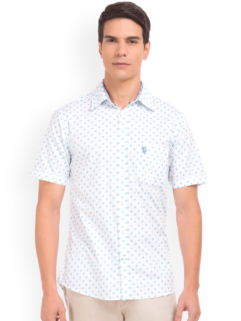 

U.S. Polo Assn. Men White Regular Fit Printed Casual Shirt