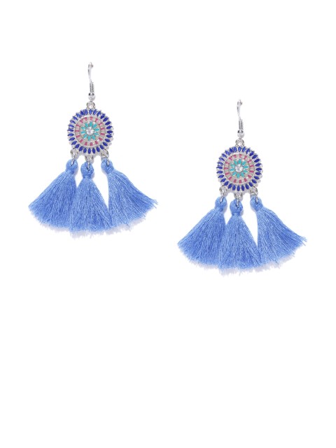 

OOMPH Silver-Toned & Blue Contemporary Drop Earrings