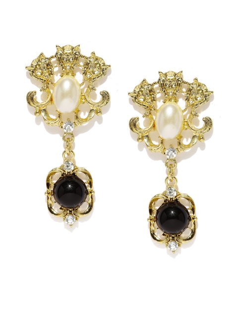 

OOMPH Gold-Toned & Black Floral Drop Earrings