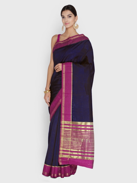 

Chhabra 555 Navy Blue & Pink Art Silk Solid Banarasi Saree