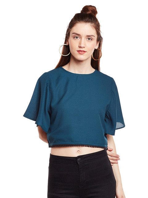

LUCERO Women Teal Blue Solid Top