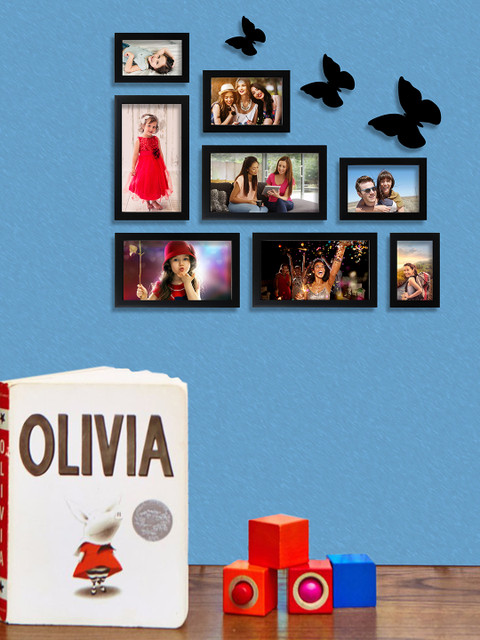 

Random Set of 8 Black Photo Frames With Butterfly Plaques