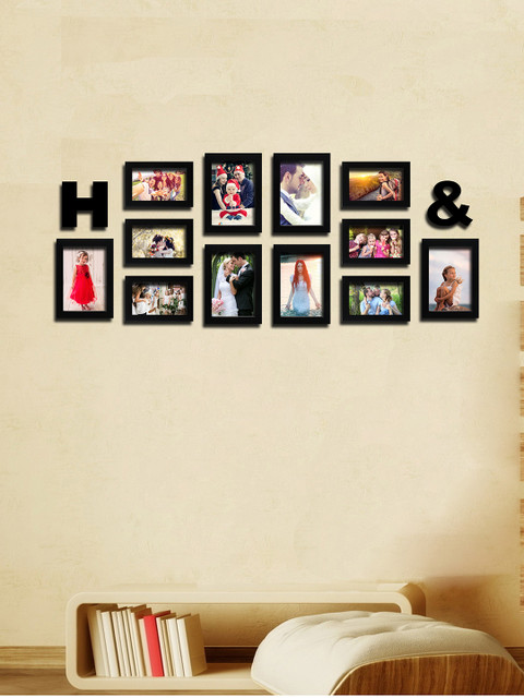 

Random Set of 12 Black Solid Photo Frames With "H&" Plaque
