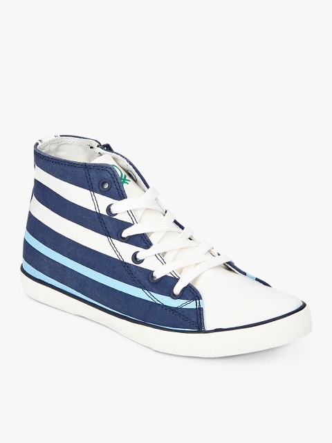 

United Colors of Benetton Girls Blue & White Striped Canvas Mid-Top Sneakers