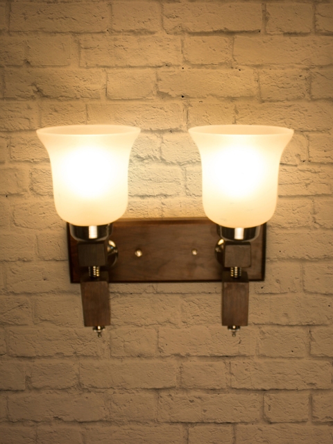 

Fos Lighting Brown Solid Martin Crown Wood Double Wallchiere Lamp