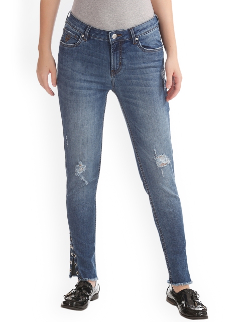 

Flying Machine Women Blue Skinny Fit Mid-Rise Low Distress Stretchable Jeans