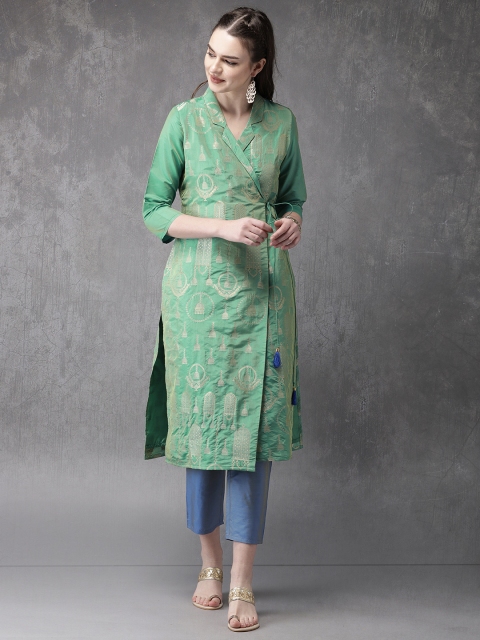 

Anouk Women Green & Purple Self-Design Kurta with Trousers