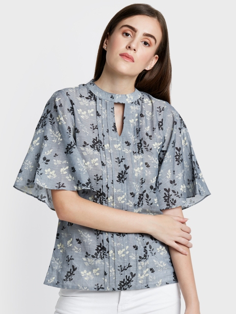 

AND Women Grey Printed Pure Cotton Top