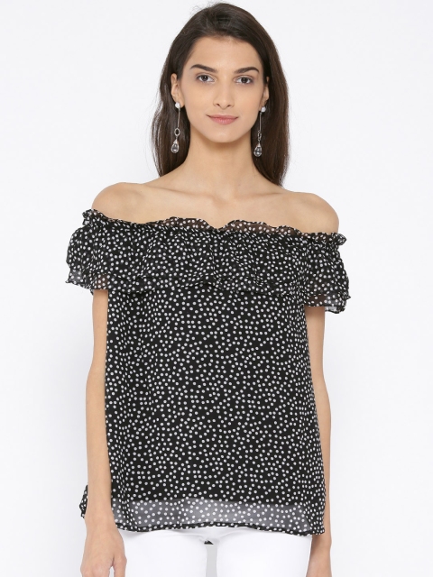 

AND Women Black Printed Bardot Top