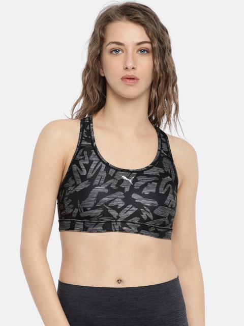 

Puma Black & Grey Printed Non-Wired Lightly Padded Sports Bra