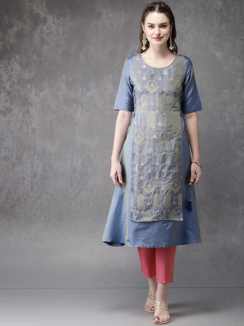 

Anouk Women Purple & Gold-Toned Woven Design A-Line Kurta