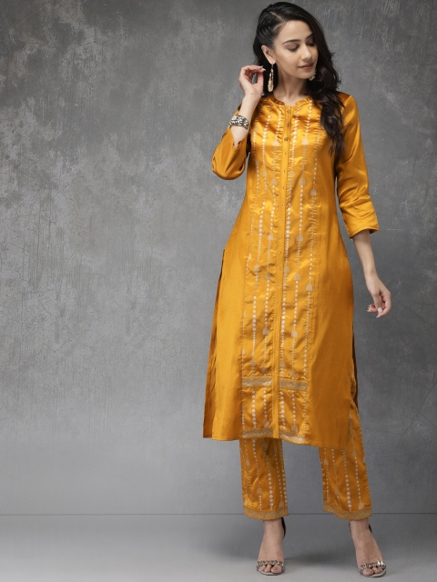 

Anouk Women Mustard Self Design Kurta