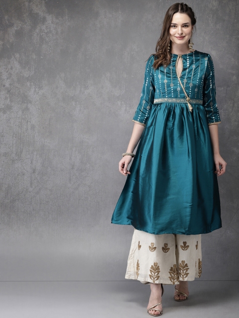 

Anouk Women Teal Yoke Design Anarkali Kurta