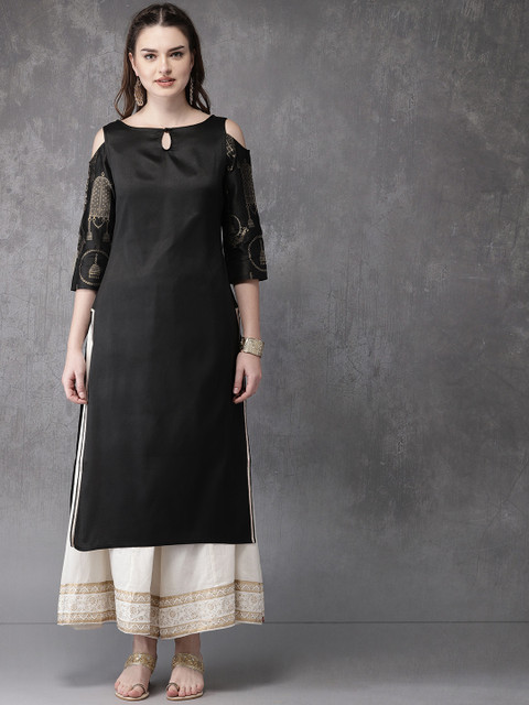 

Anouk Women Black Woven Design Straight Kurta