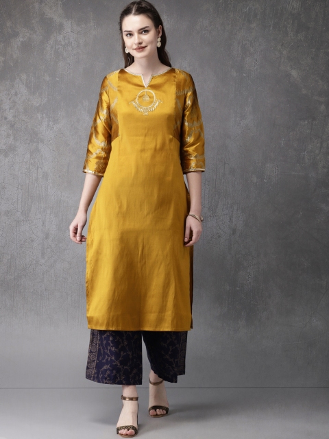 

Anouk Women Mustard Yellow Woven Design Straight Kurta