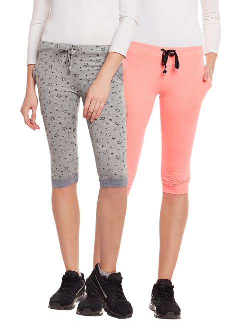 

VIMAL JONNEY Women Pack Of 2 Peach & Grey Melange Capris