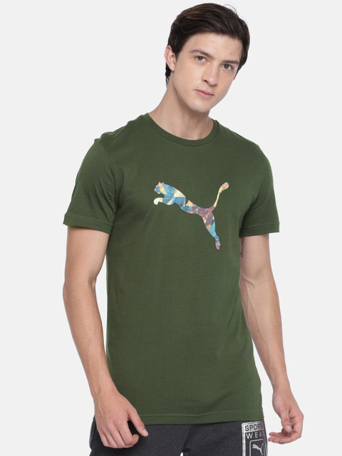 

Puma Men Olive Green Printed Round Neck T-shirt