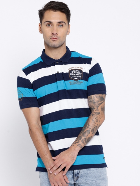 

Lee Cooper Men Blue & White Striped Polo Neck T-shirt