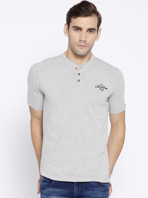 

Lee Cooper Men Grey Melange Solid Henley Neck T-shirt