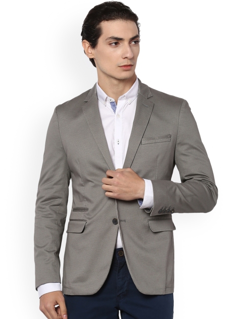 

Van Heusen Men Grey Self-Design Slim Fit Single-Breasted Formal Blazer