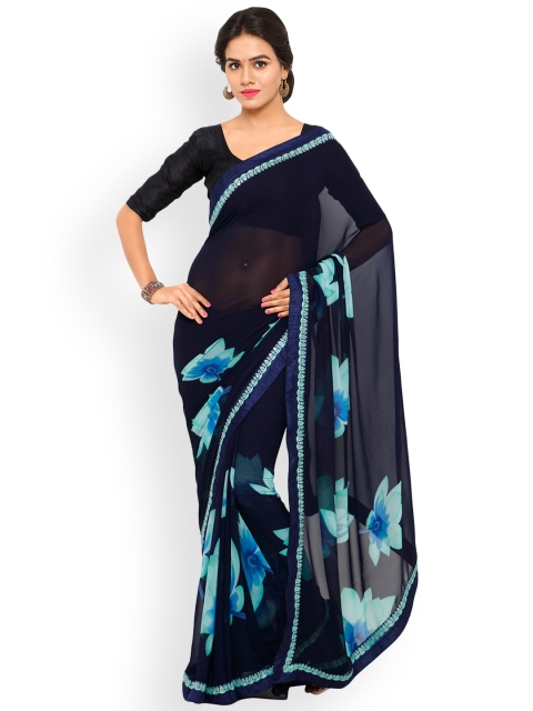 

Shaily Navy Blue Printed Pure Georgette Saree