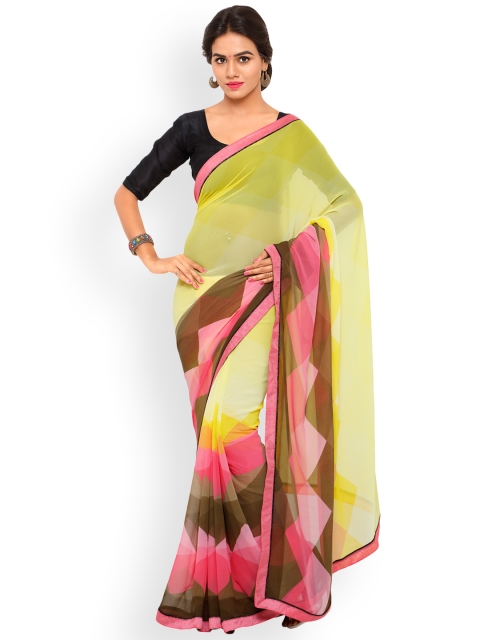 

Shaily Yellow Printed Pure Georgette Saree