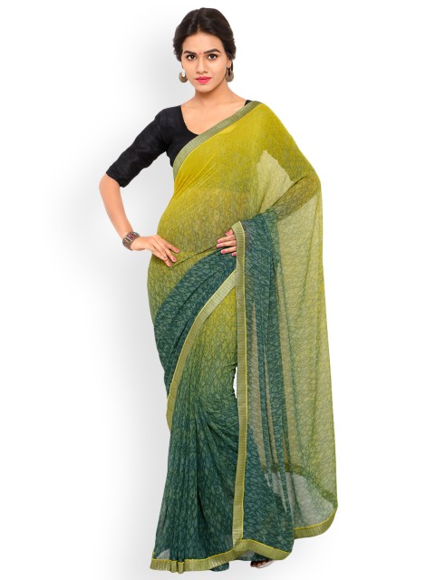 

Shaily Green Printed Pure Georgette Saree