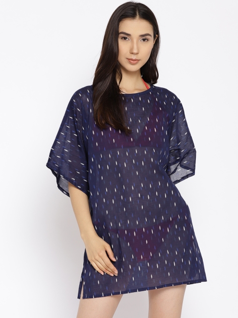 

Clt.s Navy & Coral Pink Printed Swim Bikini Set with Cover-Up Dress S61, Navy blue