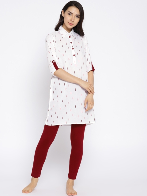 

Clt.s White & Maroon Printed Lounge Set