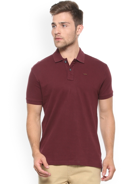 

People Men Maroon Solid Polo Collar T-shirt