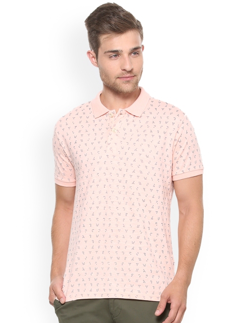 

People Men Peach-Coloured Printed Polo Collar T-shirt