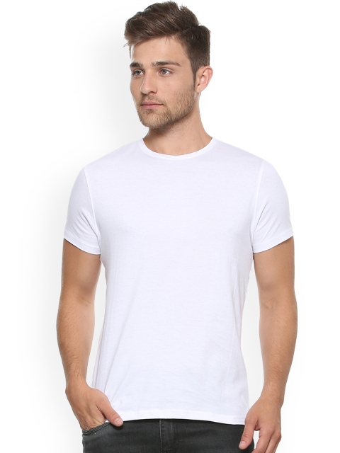 

People Men White Solid Round Neck T-shirt