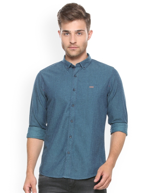 

People Men Teal Regular Fit Printed Casual Shirt