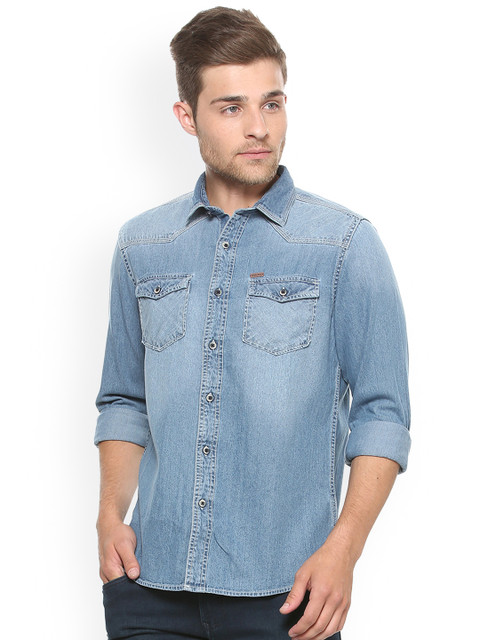 

People Men Blue Regular Fit Faded Casual Shirt