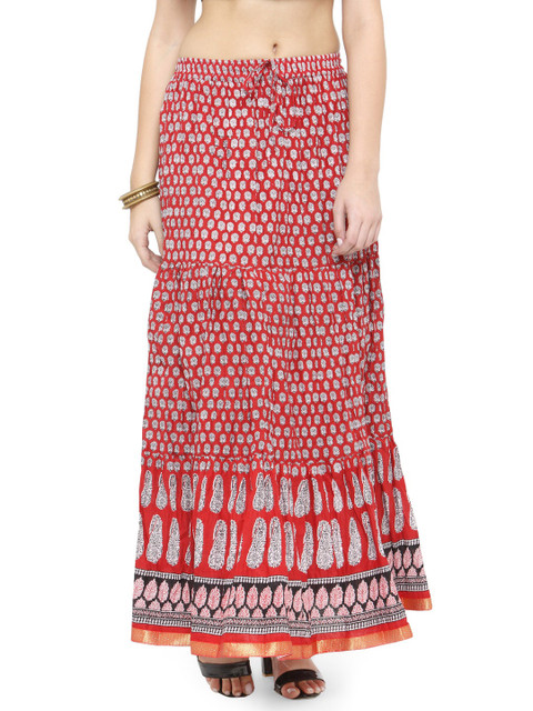 

Geroo Jaipur Red Hand Block Printed Pure Cotton Sustainable Skirt