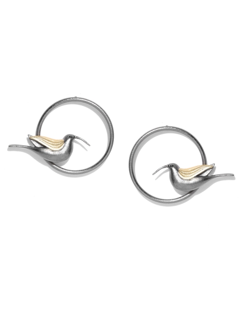 

Priyaasi Gunmetal & Gold-Toned Silver-Plated Handcrafted Bird-shaped Oversized Studs, Metallic