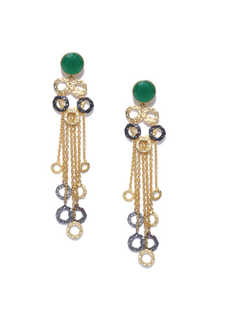 

Priyaasi Green & Grey Gold-Plated Taselled Contemporary Drop Earrings
