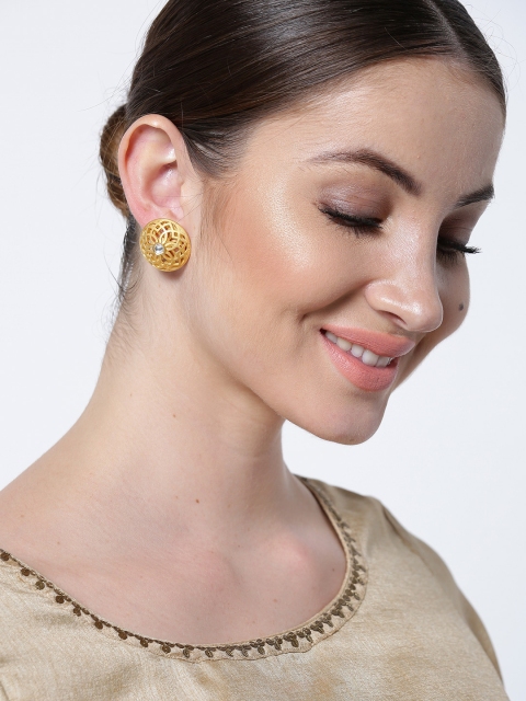 

Priyaasi Gold-Plated Stone-Studded Handcrafted Circular Oversized Studs