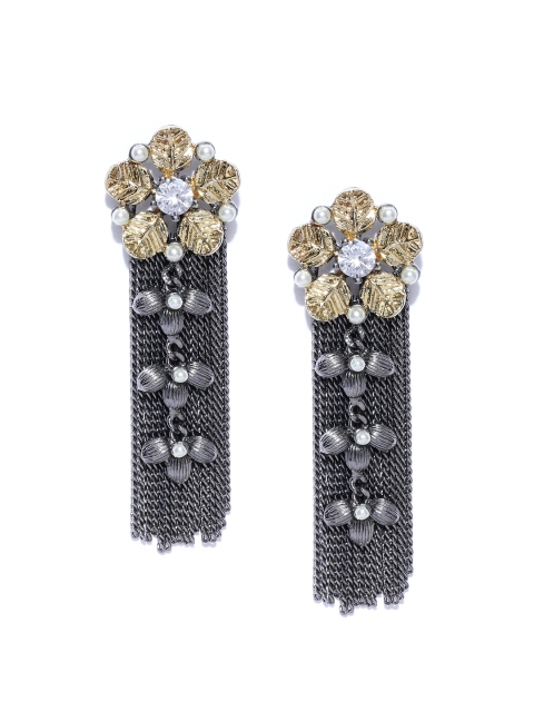 

Priyaasi Gunmetal & Gold-Toned Silver-Plated Tasseled Drop Earrings, Metallic