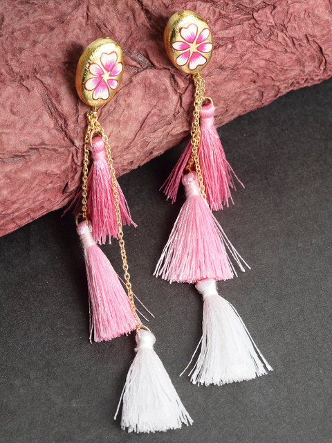 

Priyaasi Pink & White Contemporary Drop Earrings