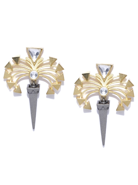 

Priyaasi Grey Gold-Plated Handcrafted Contemporary Drop Earrings