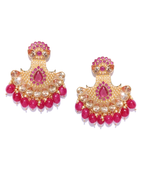 

Priyaasi Pink & Off-White Gold-Plated Stone-Studded Handcrafted Classic Drop Earrings