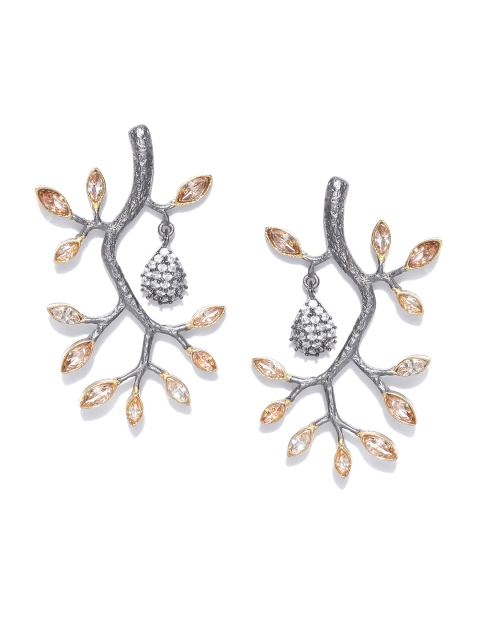 

Priyaasi Grey & Beige Silver-Plated Handcrafted Leaf Shaped Drop Earrings