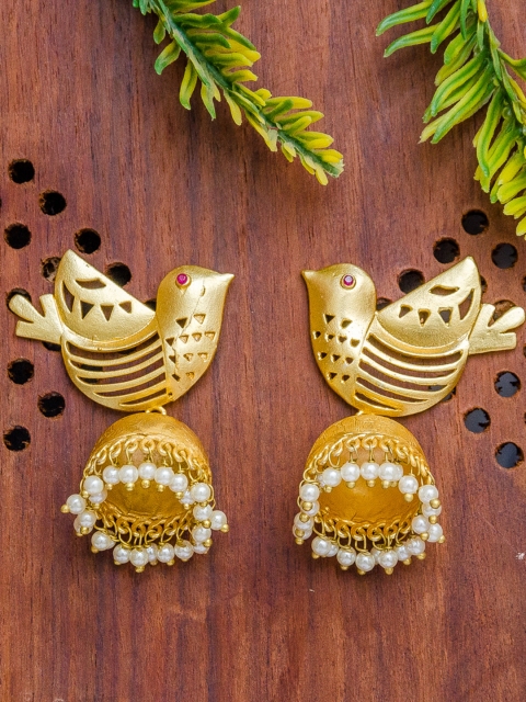 

Priyaasi Gold Plated Handcrafted Bird-Shaped Jhumkas