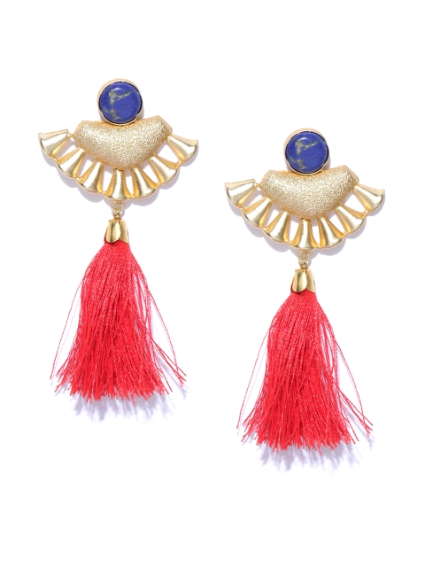 

Priyaasi Red Gold-Plated Tasseled Contemporary Drop Earrings