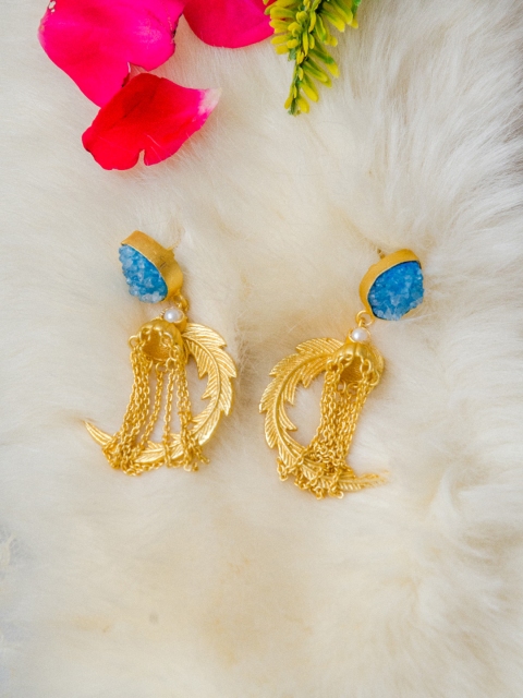 

Priyaasi Blue Gold-Plated Handcrafted Leaf-Shaped Drop Earrings