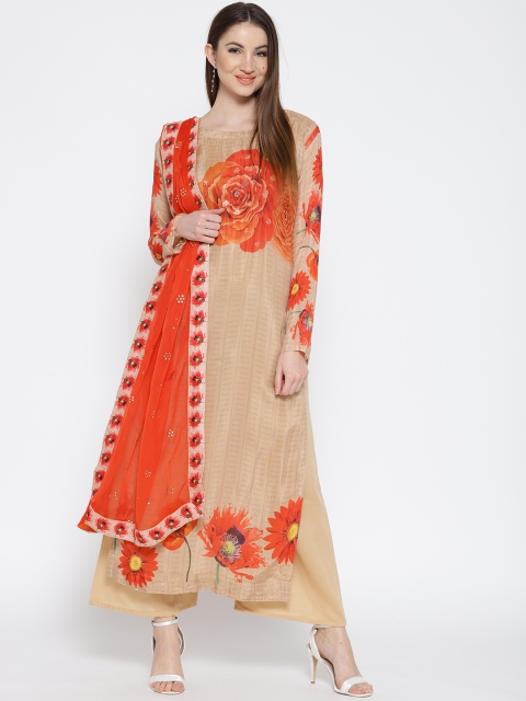 

Saree mall Beige & Orange Semi-Stitched Dress Material
